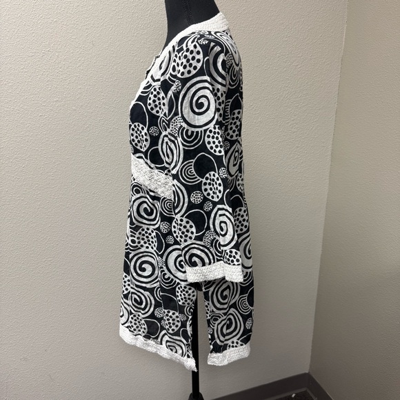 Peppermint Bay Boho Tunic Top Black White Cotton Crochet Trim Beach Large - Picture 4 of 9